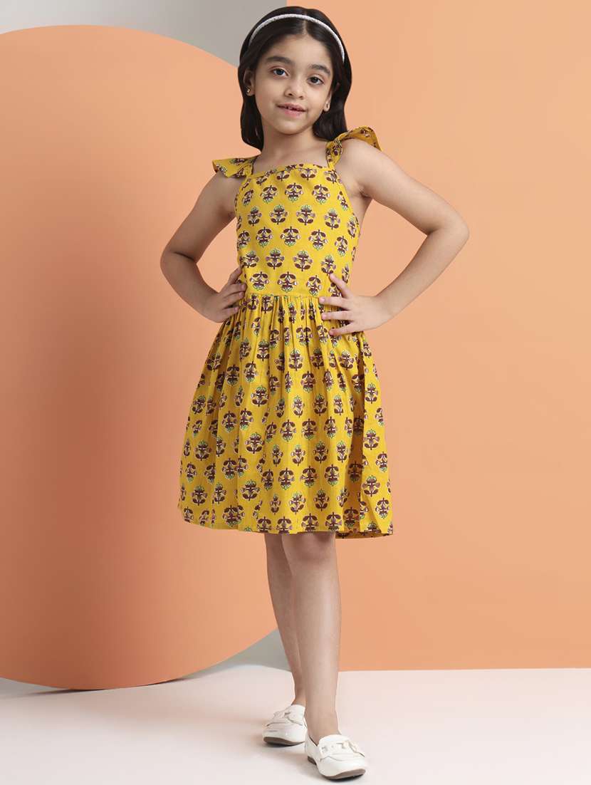 girls printed shoulder strap fit and flared dress - 22238830 -  Standard Image - 1