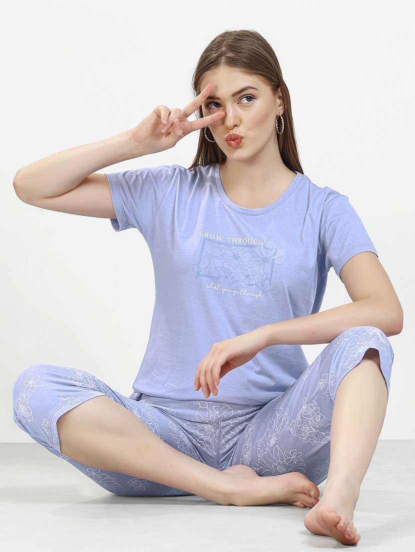 women printed nightwear capri set - 22238870 -  Standard Image - 1
