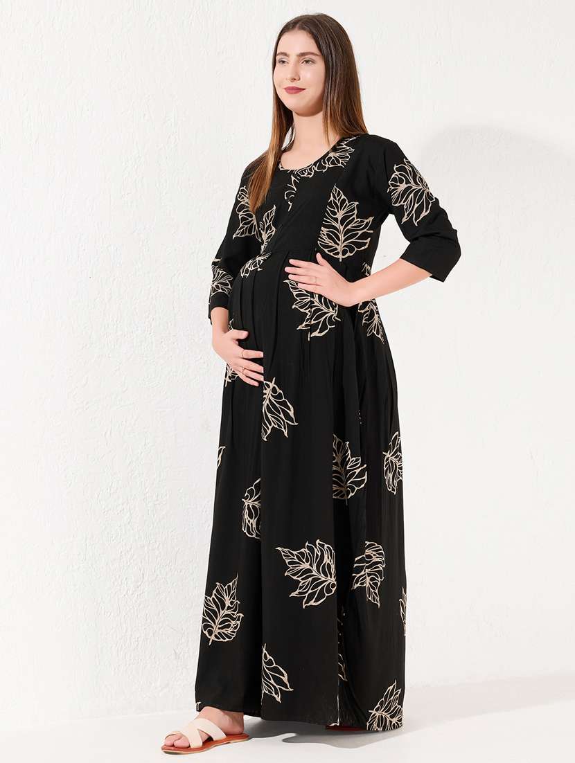 women prinred three quarter sleeve maternity wear nighty - 22238873 -  Standard Image - 1