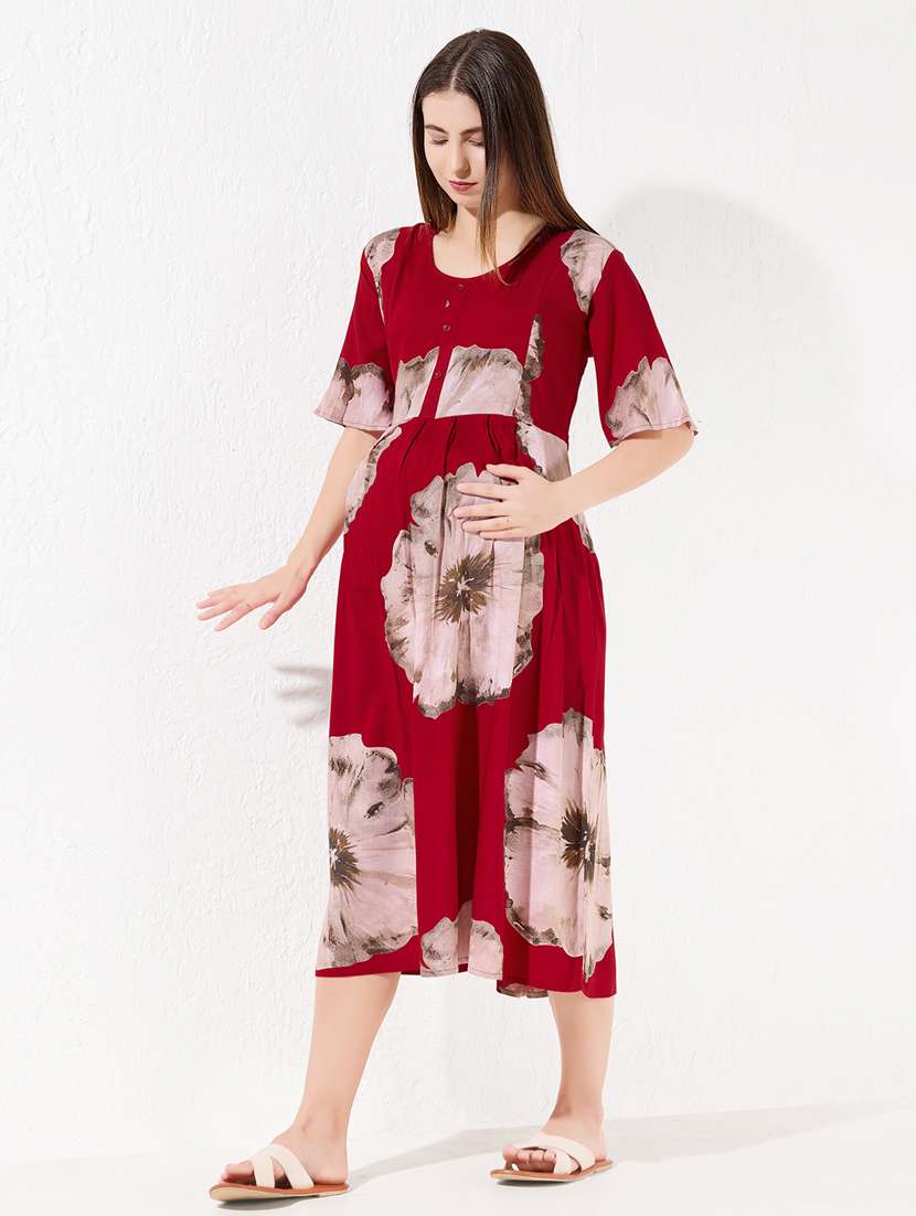 women prinred short sleeve maternity wear nighty - 22238874 -  Standard Image - 1