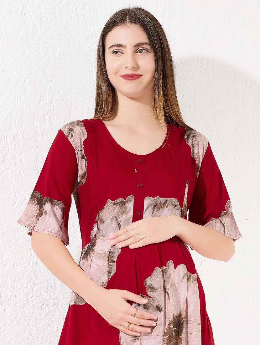 women prinred short sleeve maternity wear nighty - 22238874 -  Standard Image - 4