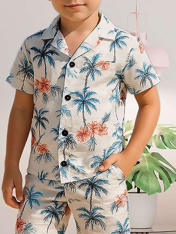 boys printed shirt and shorts co-ord set - 22239054 -  Standard Image - 1