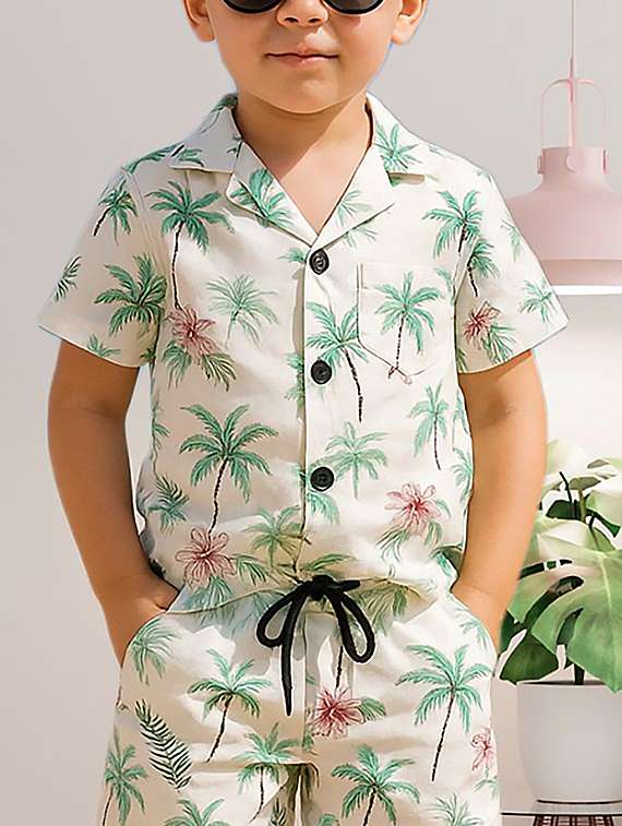 boys printed shirt and shorts co-ord set - 22239055 -  Standard Image - 1