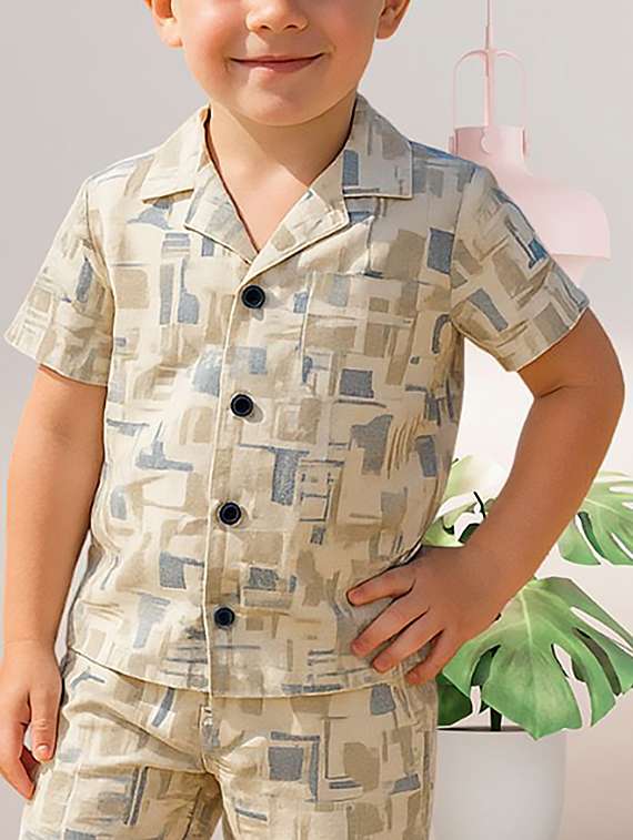 boys printed shirt and shorts co-ord set - 22239061 -  Standard Image - 1