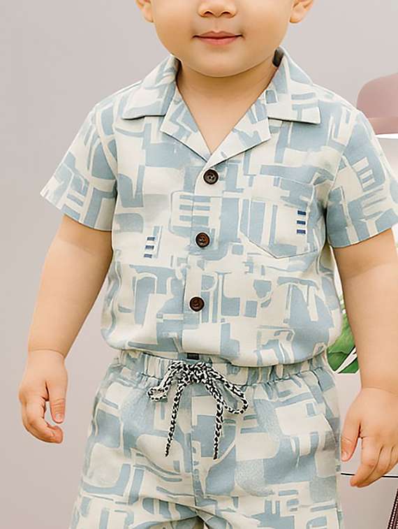 boys printed shirt and shorts co-ord set - 22239062 -  Standard Image - 1