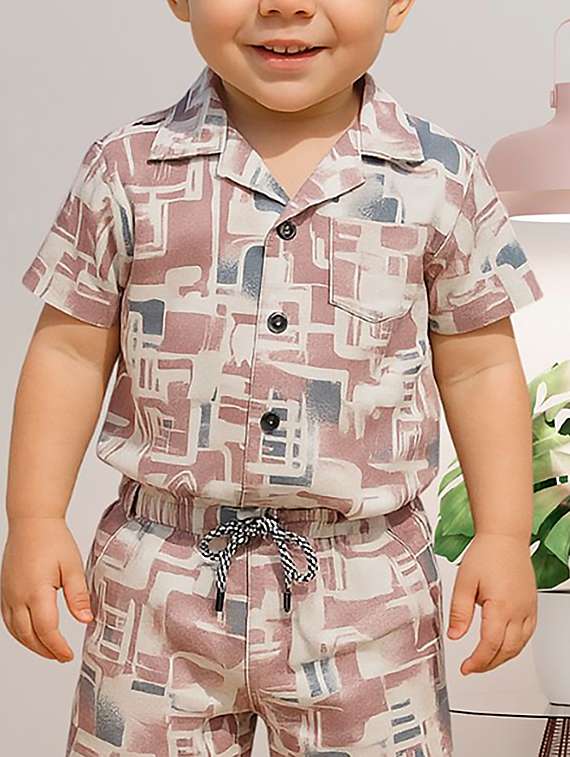 boys printed shirt and shorts co-ord set - 22239063 -  Standard Image - 1