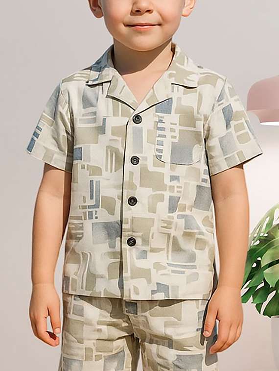 boys printed shirt and shorts co-ord set - 22239064 -  Standard Image - 1