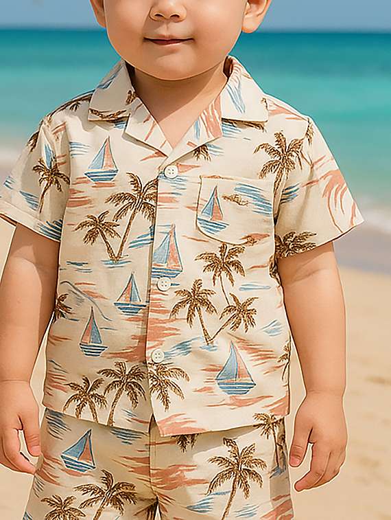 boys printed shirt and shorts co-ord set - 22239070 -  Standard Image - 1