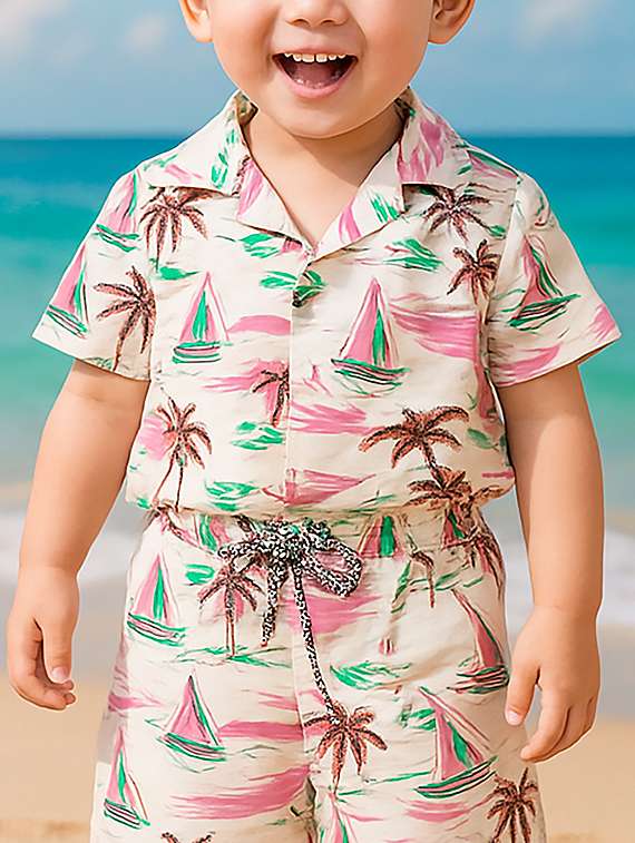 boys printed shirt and shorts co-ord set - 22239071 -  Standard Image - 1