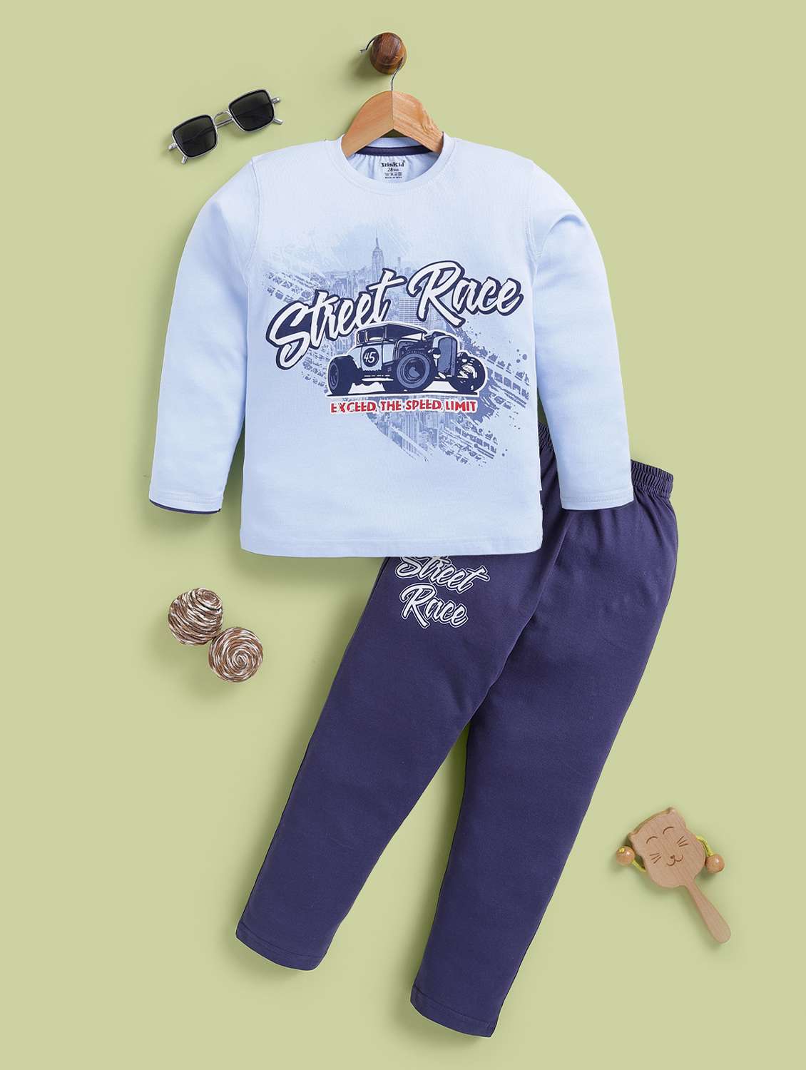 boys printed round neck full length co-ord set - 22239088 -  Standard Image - 1