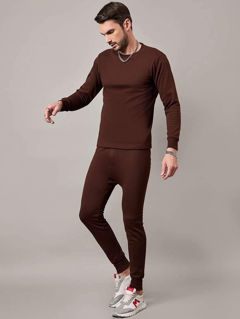 men solid round neck full length thermal set - 22239126 -  Standard Image - 1