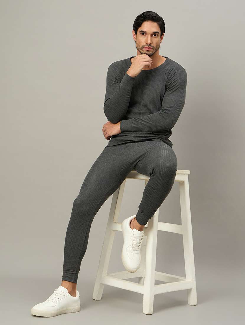 men solid full sleeve full length thermal set - 22239131 -  Standard Image - 1