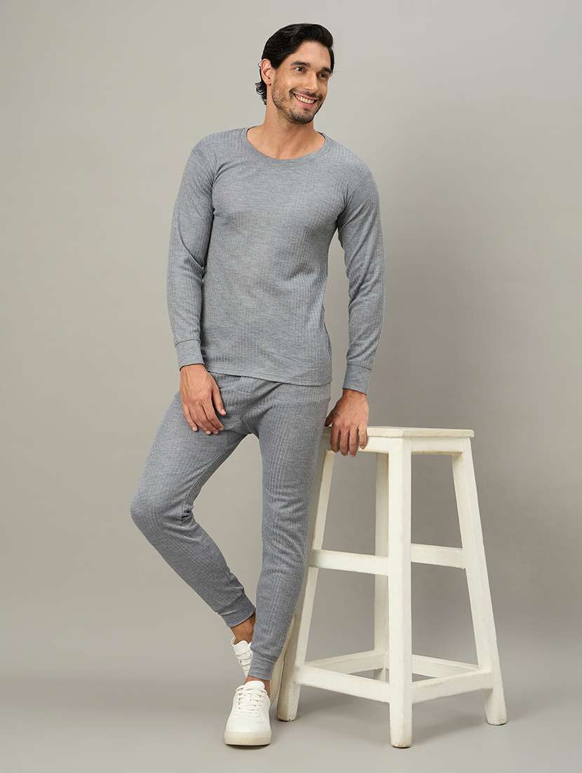 men solid round neck full length thermal set - 22239134 -  Standard Image - 1