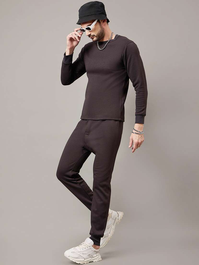 men solid round neck full length thermal set - 22239137 -  Standard Image - 1