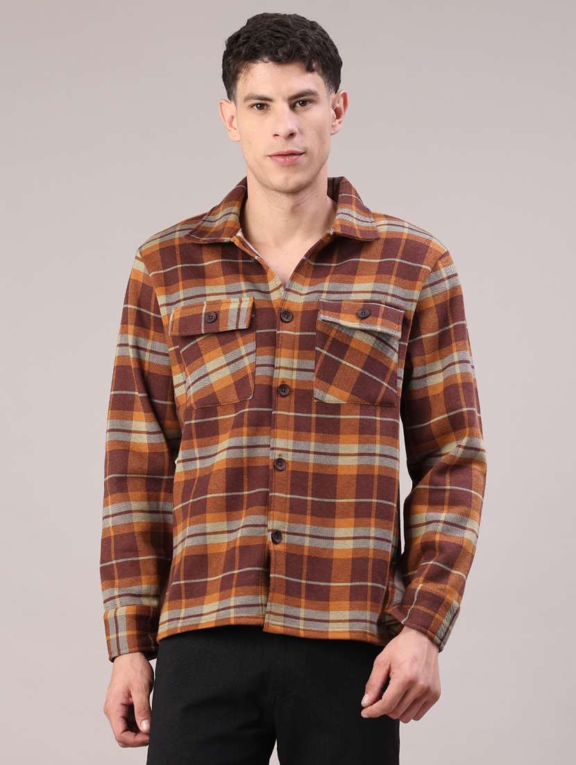men checkered long sleeve regular fit shacket