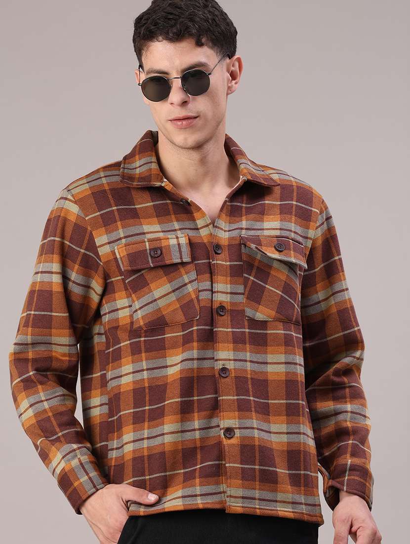 men checkered long sleeve regular fit shacket - 22239145 -  Standard Image - 1