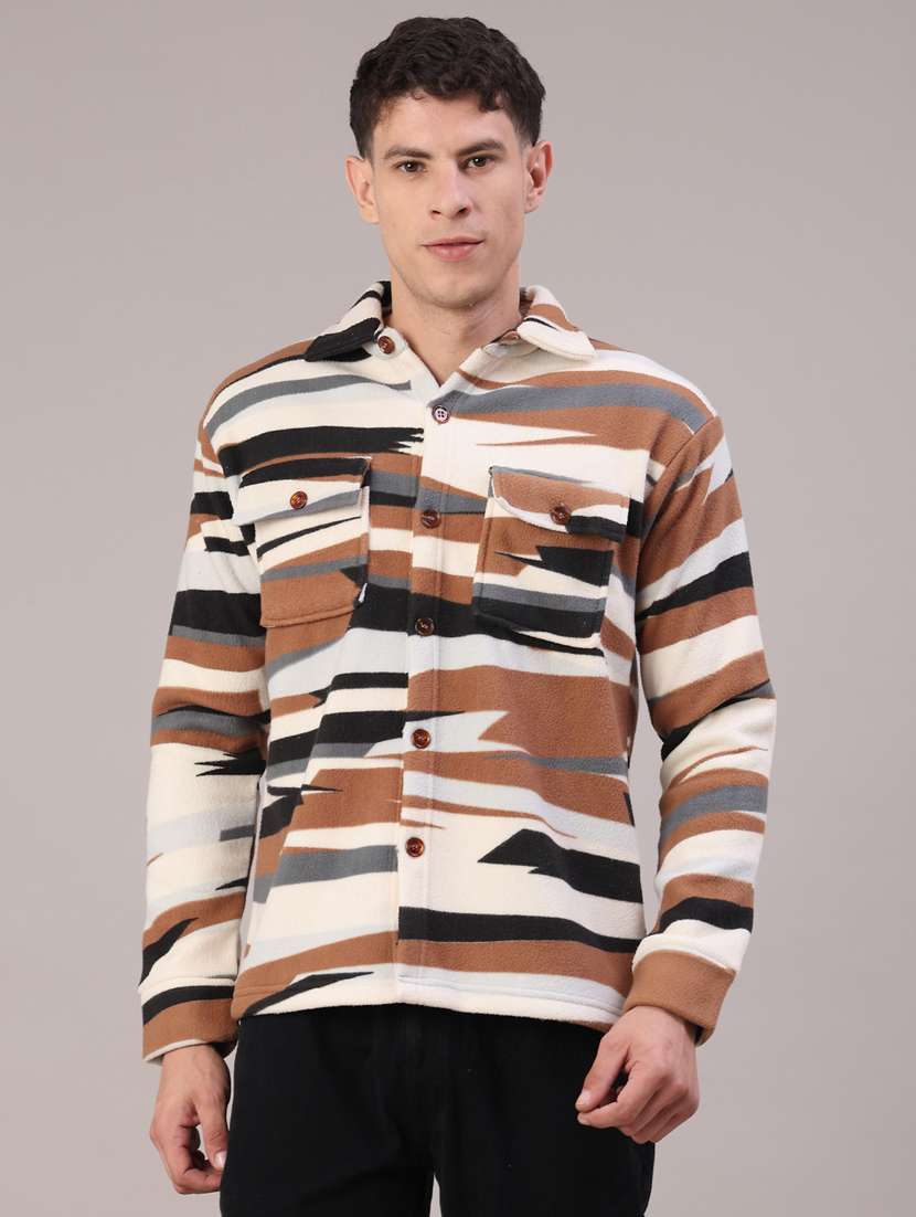 men printed long sleeve regular fit shacket