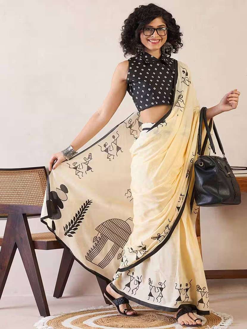 women warli printed saree with blouse - 22239222 -  Standard Image - 1