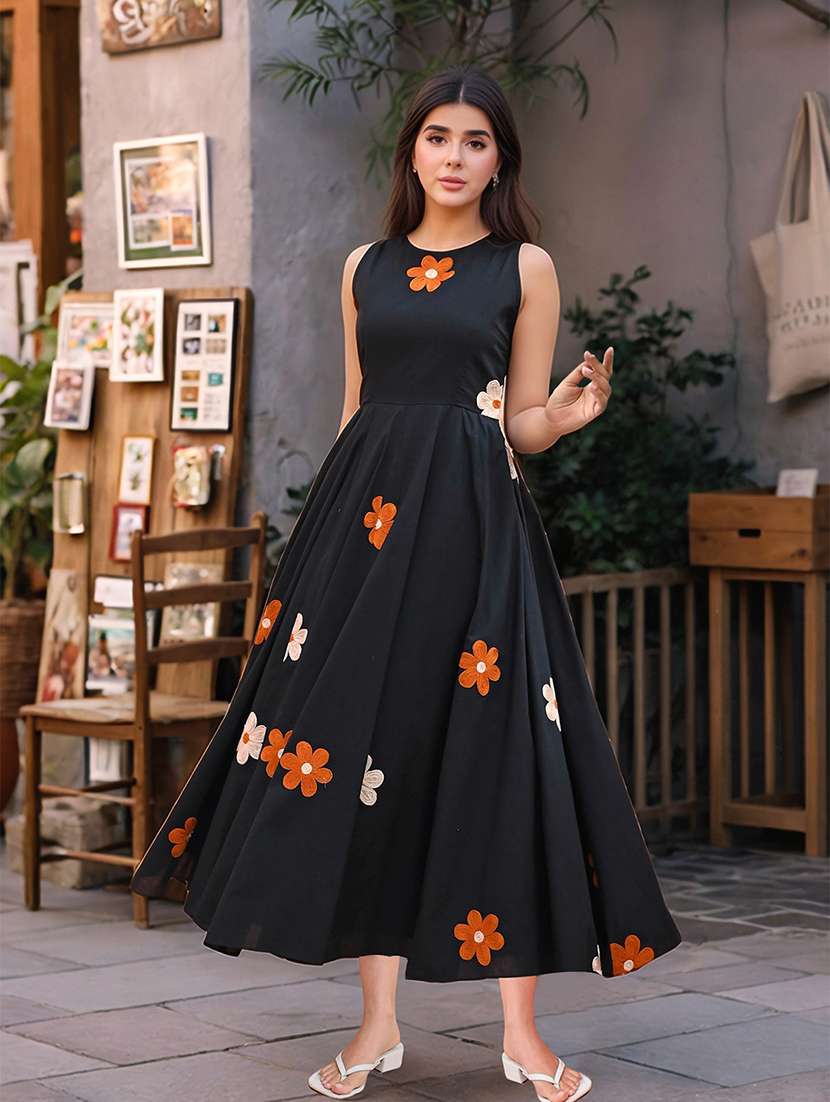 women embroidered sleeveless fit & flare dress with pocket - 22239258 -  Standard Image - 1