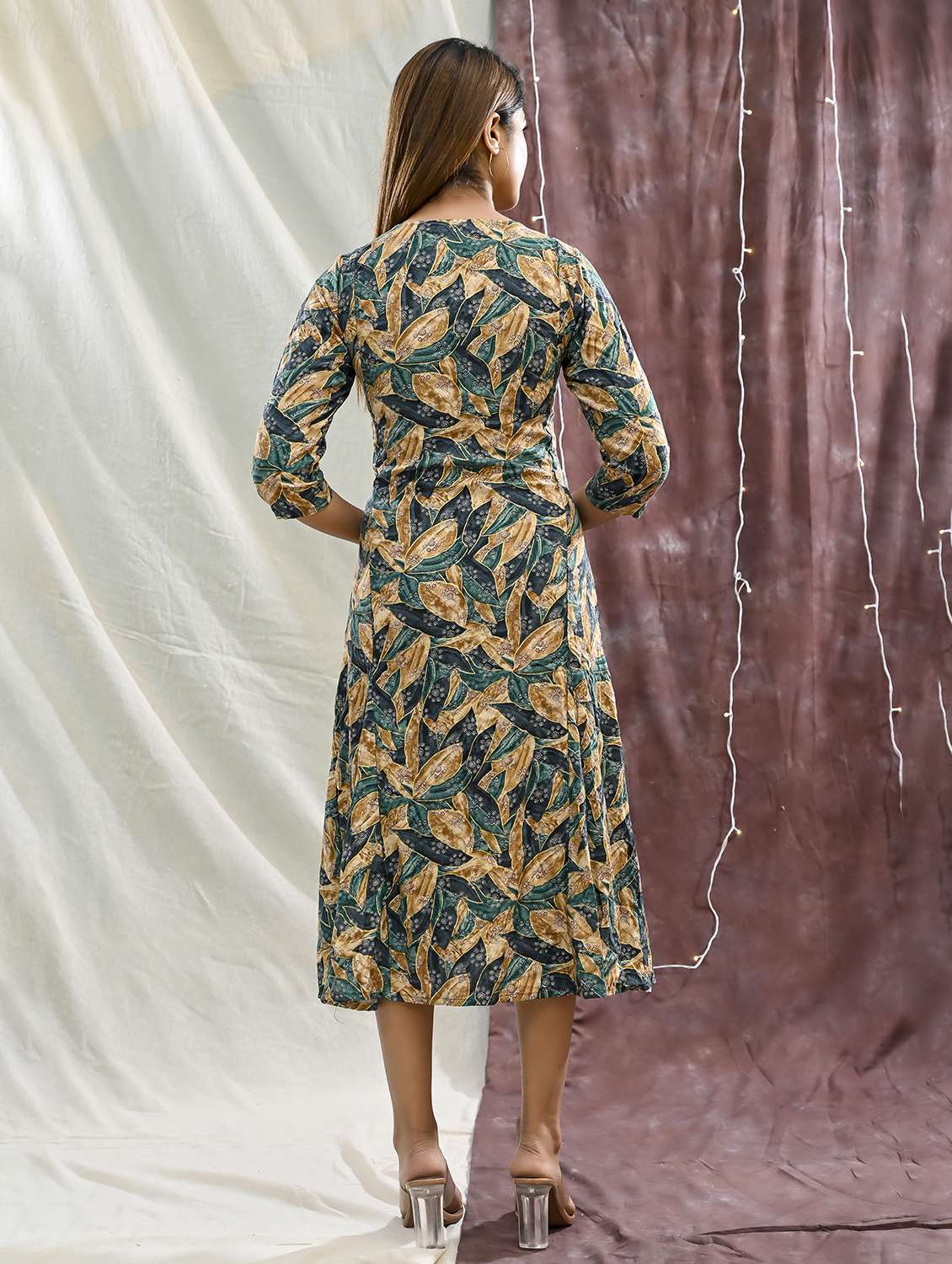 women printed three quarter sleeve shirt dress - 22239273 -  Standard Image - 4