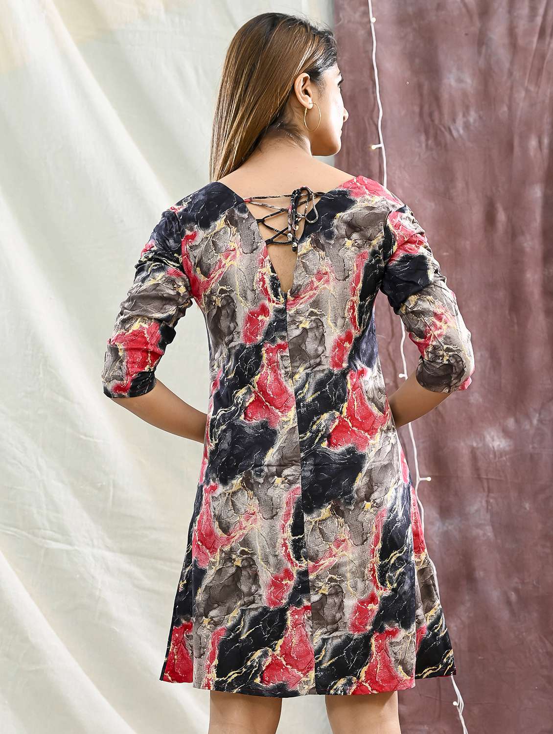 women printed three quarter sleeve a-line dress - 22239275 -  Standard Image - 4