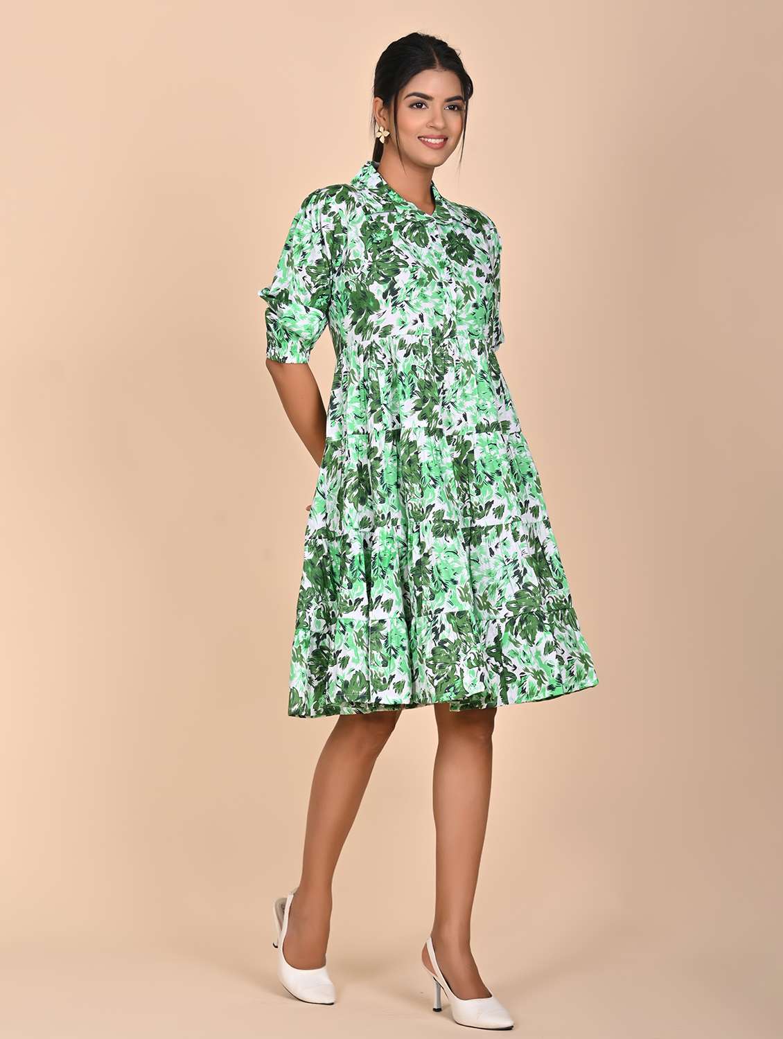 women printed three quarter slevee tiered dress - 22239281 -  Standard Image - 4