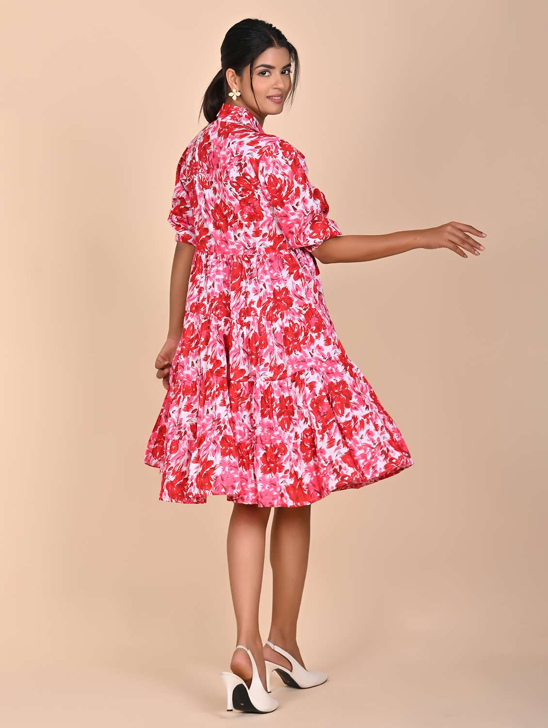 women printed three quarter slevee tiered dress - 22239282 -  Standard Image - 4