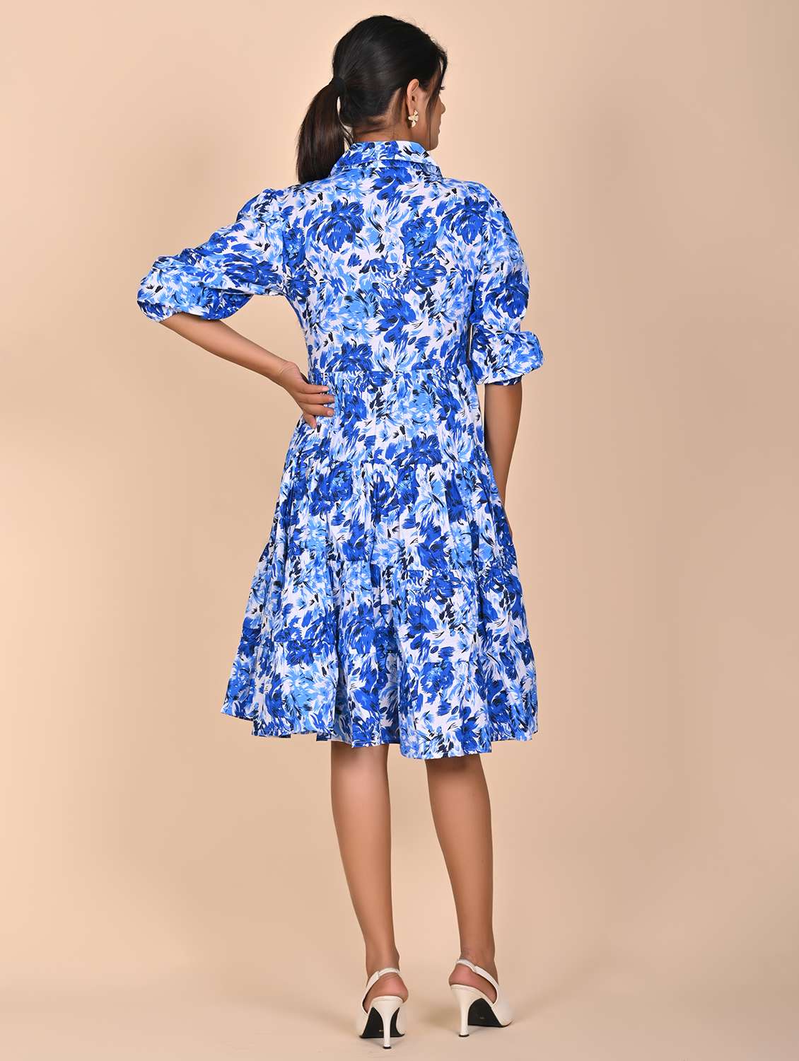 women printed three quarter slevee tiered dress - 22239284 -  Standard Image - 4