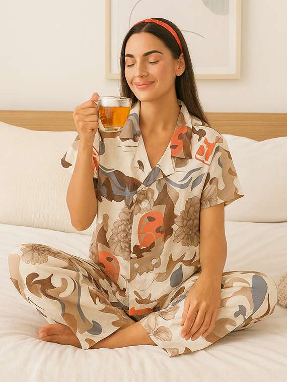 women printed nightwear pyjama set - 22239339 -  Standard Image - 1