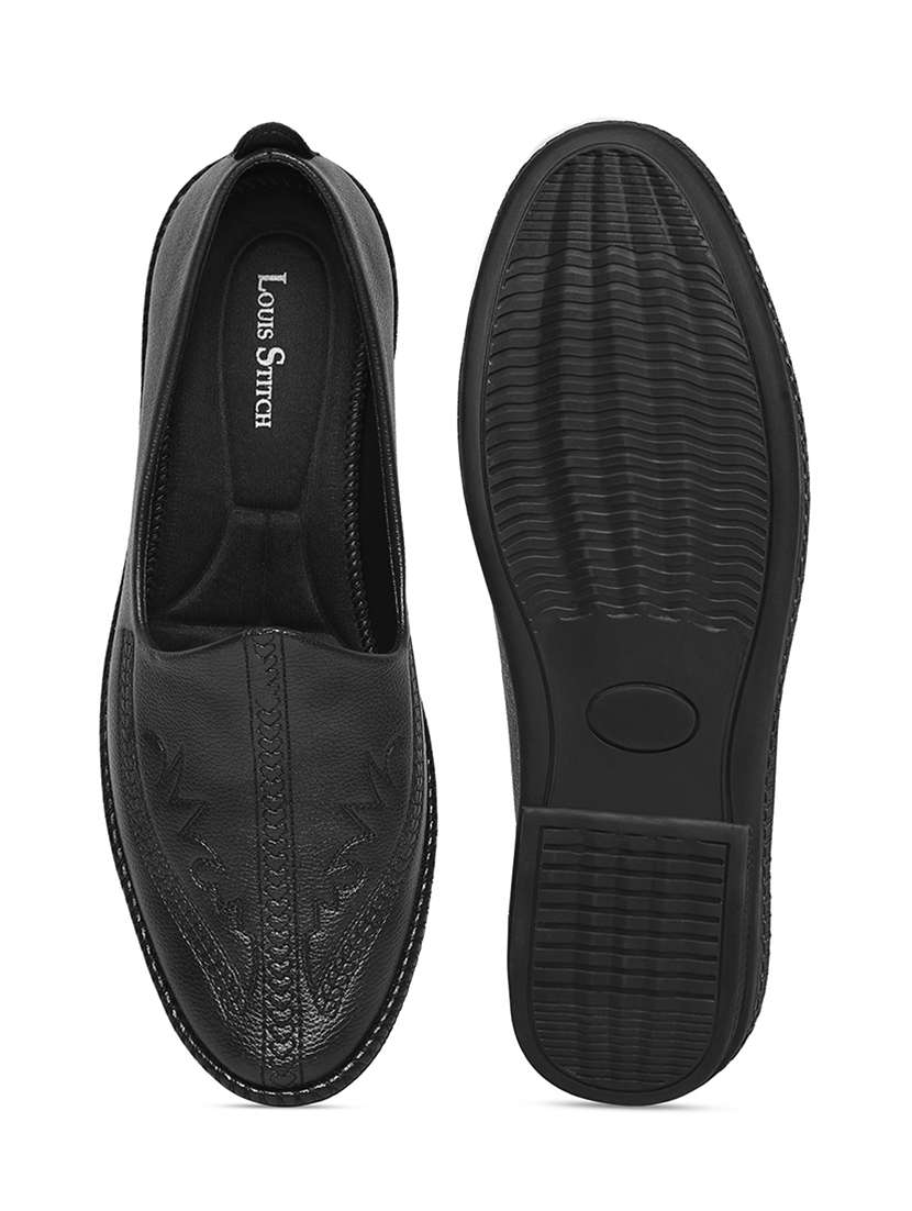 men black slip on mojari - 22239350 -  Standard Image - 4
