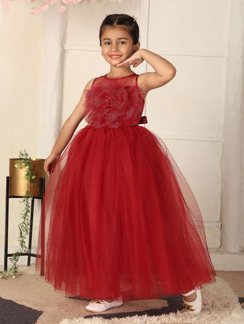 girls solid sleeveless fit and flared maxi dress