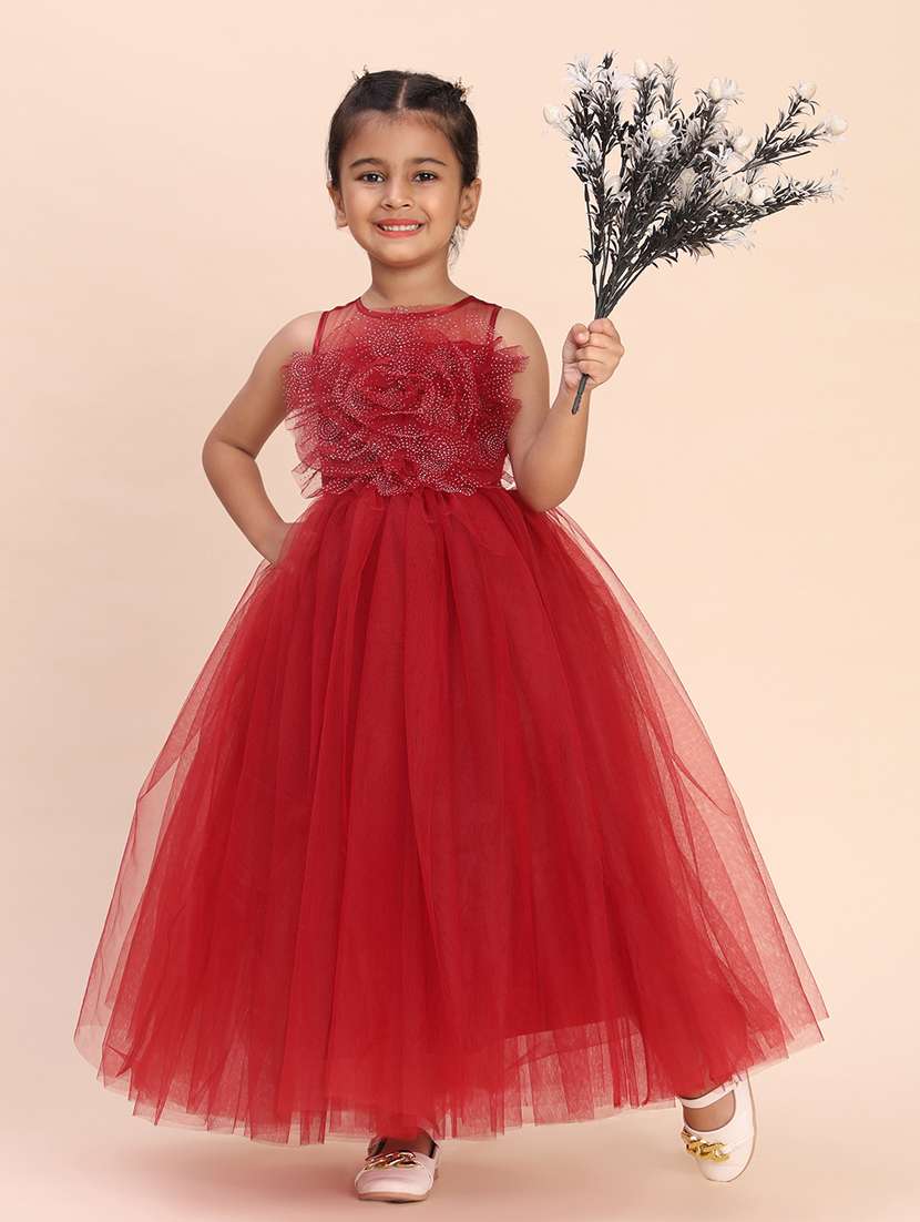 girls solid sleeveless fit and flared maxi dress - 22239528 -  Standard Image - 1