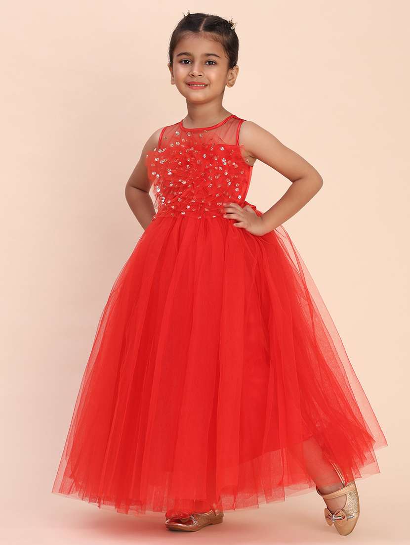 girls solid sleeveless fit and flared maxi dress - 22239529 -  Standard Image - 1