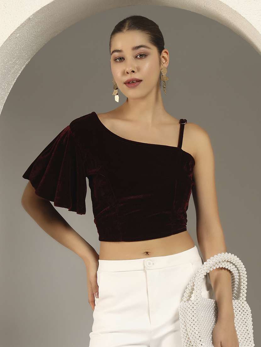 women solid single shoulder stitched blouse - 22239531 -  Standard Image - 1