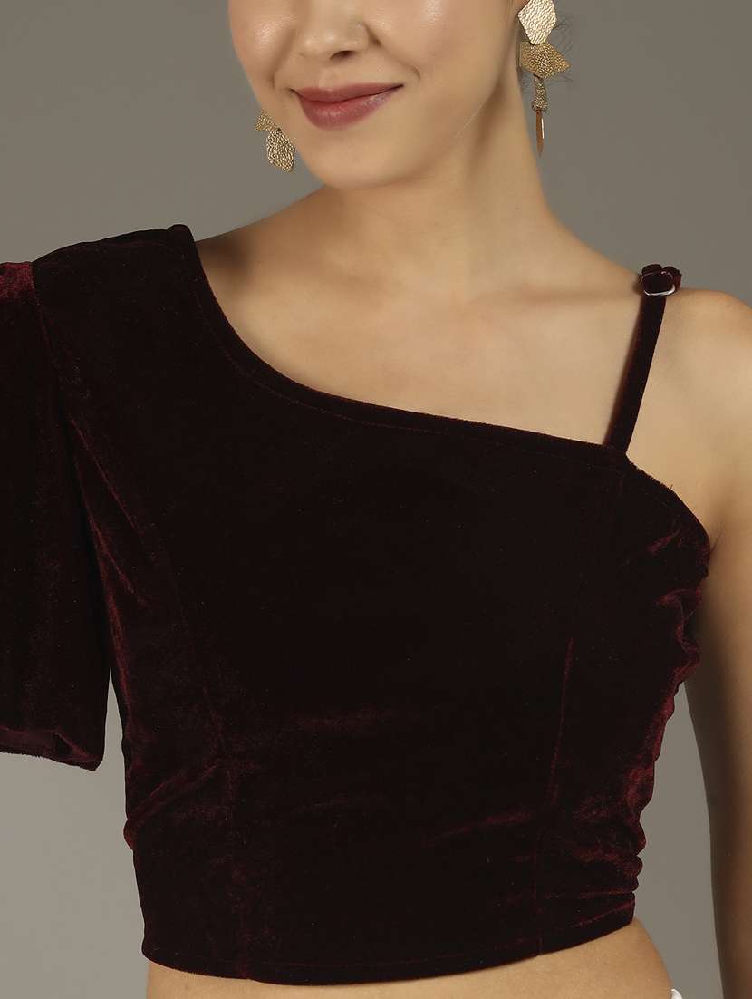 women solid single shoulder stitched blouse - 22239531 -  Standard Image - 4