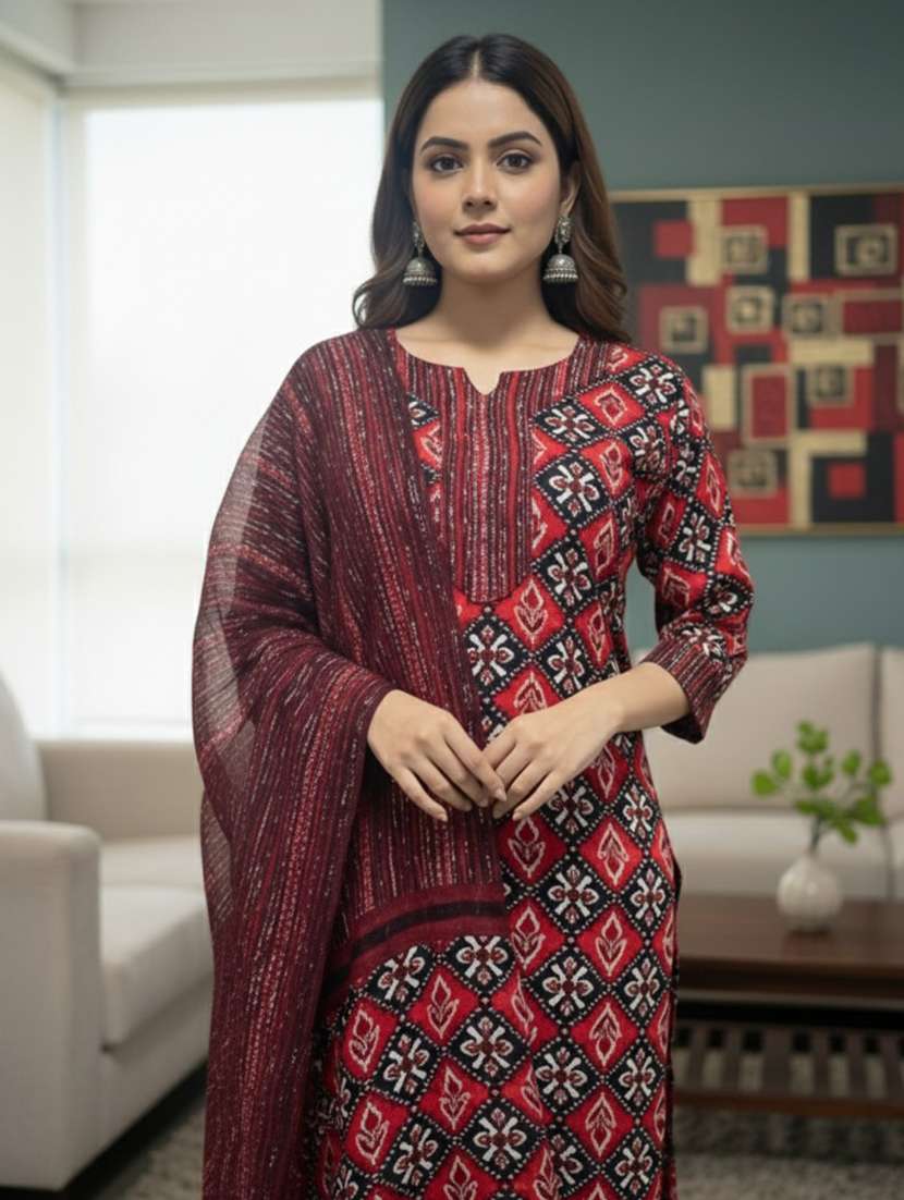 women printed three quarter sleeve kurta pant with dupatta set - 22239538 -  Standard Image - 4