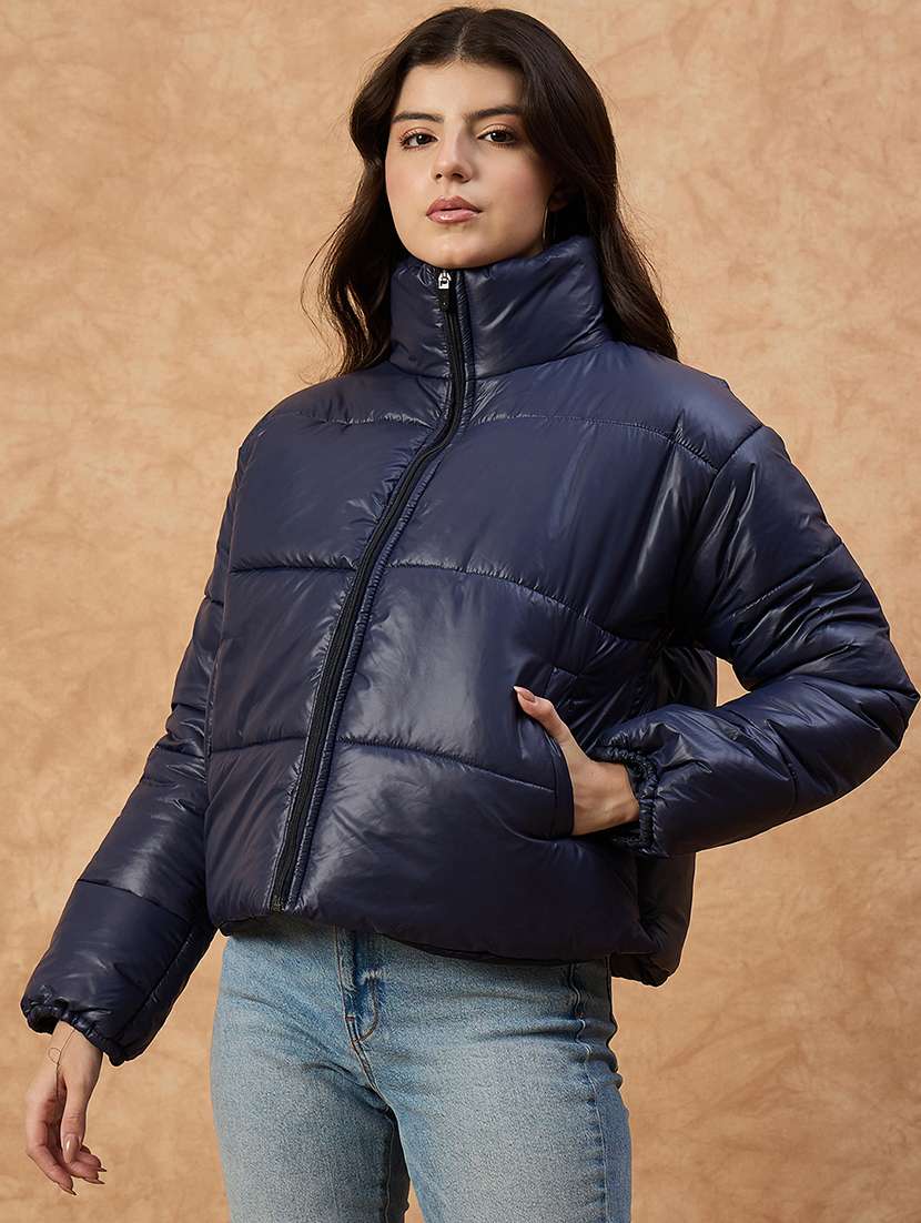 women solid long sleeve puffer jacket - 22239628 -  Standard Image - 1