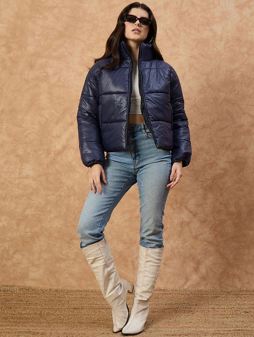 women solid long sleeve puffer jacket - 22239628 -  Standard Image - 4