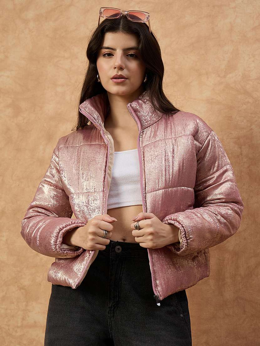 women solid long sleeve puffer jacket