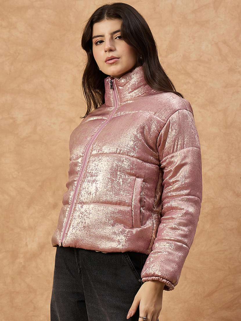 women solid long sleeve puffer jacket - 22239630 -  Standard Image - 1