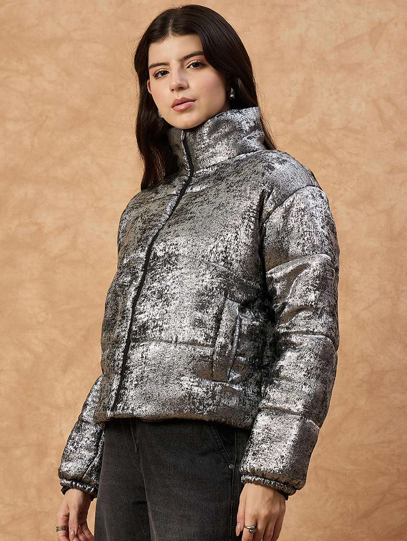 women solid long sleeve puffer jacket - 22239631 -  Standard Image - 1