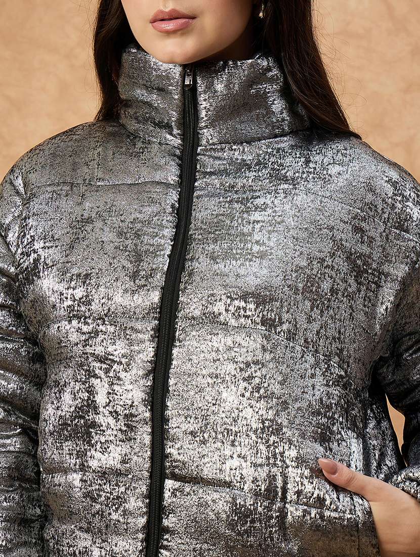 women solid long sleeve puffer jacket - 22239631 -  Standard Image - 4