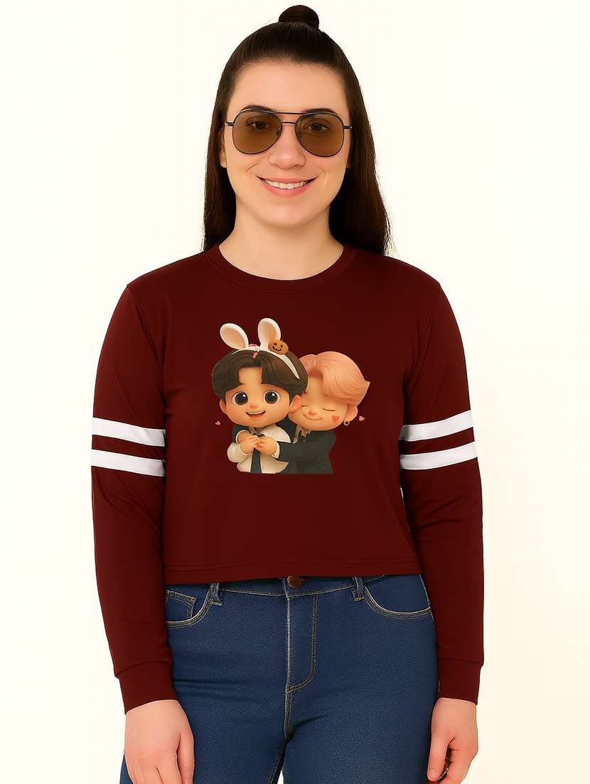 women pack of 2 printed long sleeve crop sweatshirt - 22239633 -  Standard Image - 1