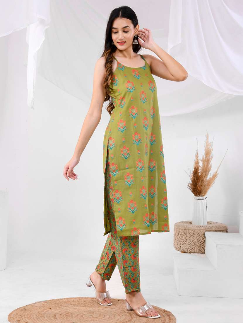 women floral shoulder strap straight kurta - 22239704 -  Standard Image - 1