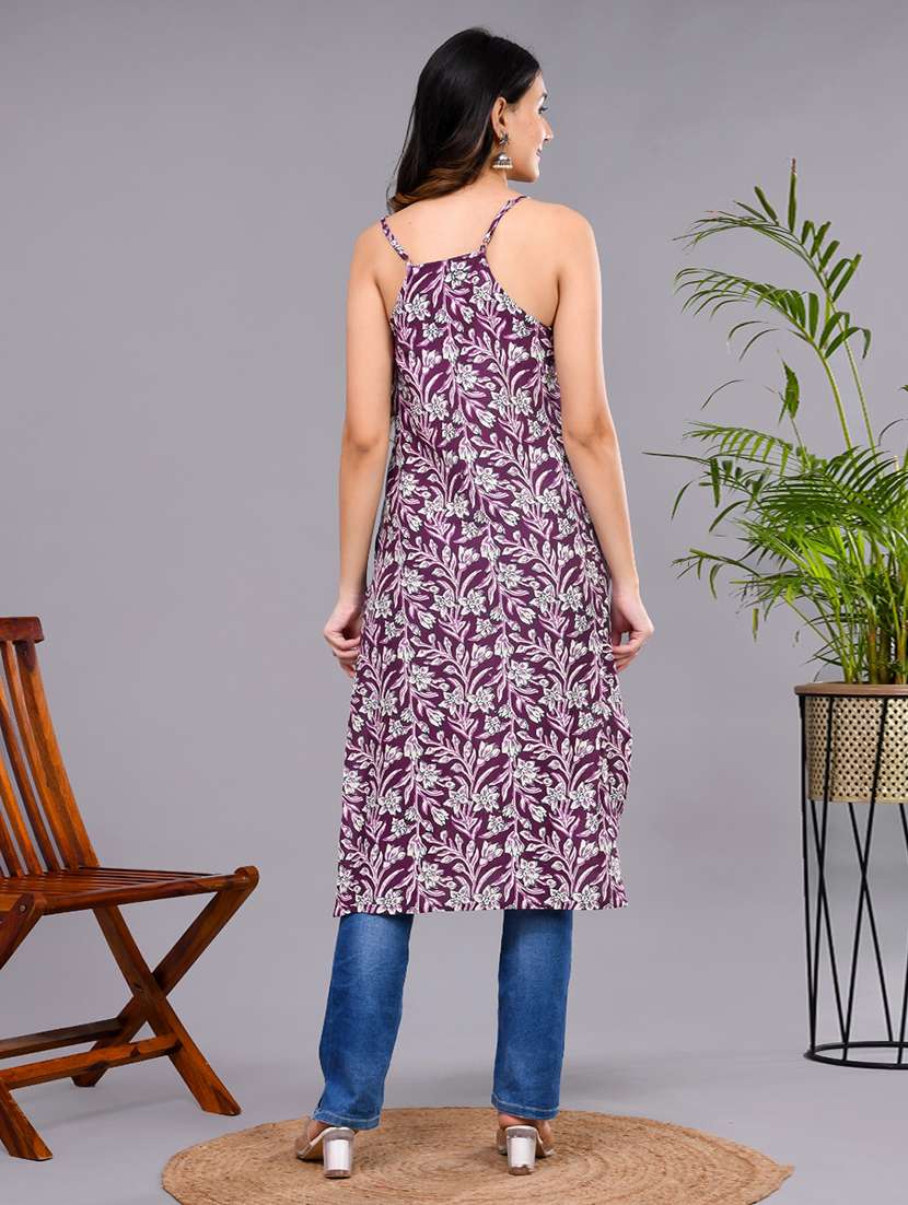 women floral shoulder strap straight kurta - 22239706 -  Standard Image - 4
