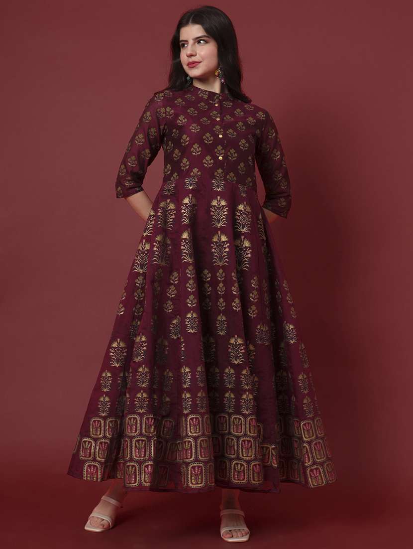 women printed three quarter sleeve flared kurta - 22239708 -  Standard Image - 1
