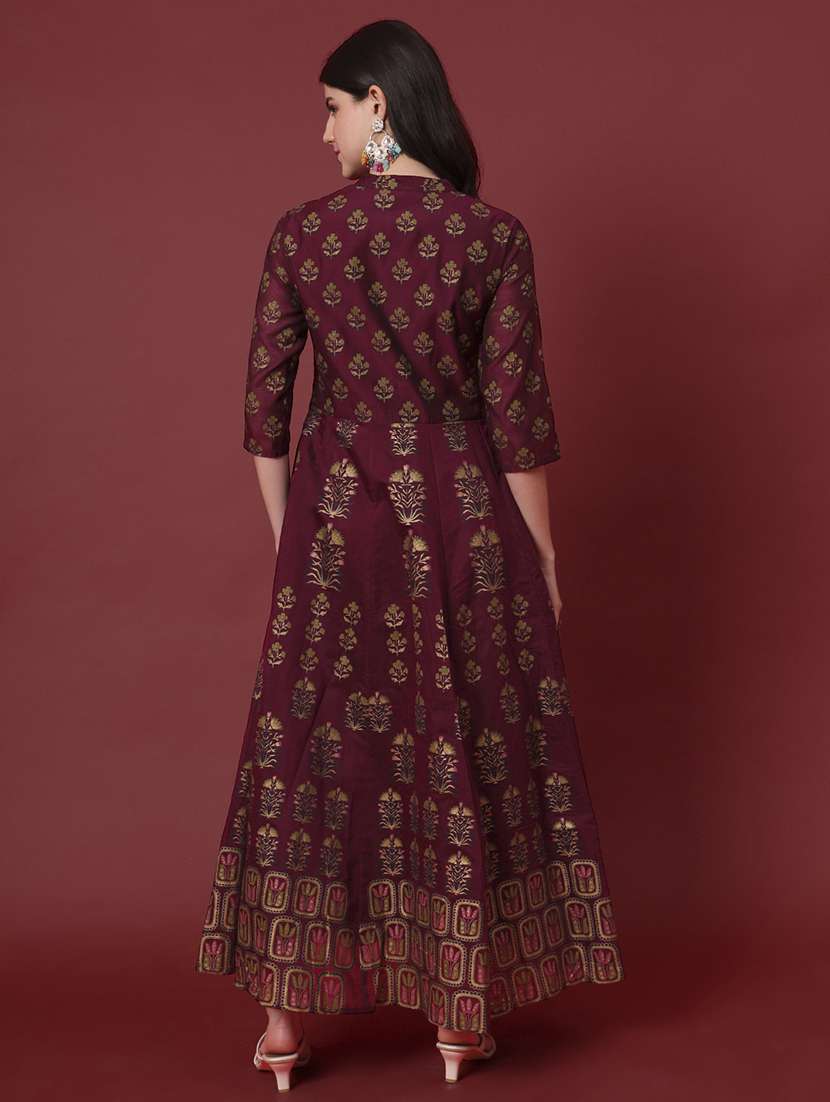 women printed three quarter sleeve flared kurta - 22239708 -  Standard Image - 4