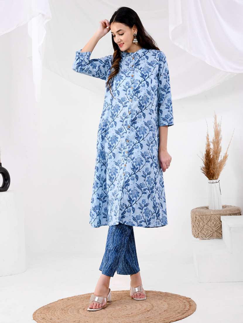 women floral three quarter sleeve a-line kurta - 22239729 -  Standard Image - 1