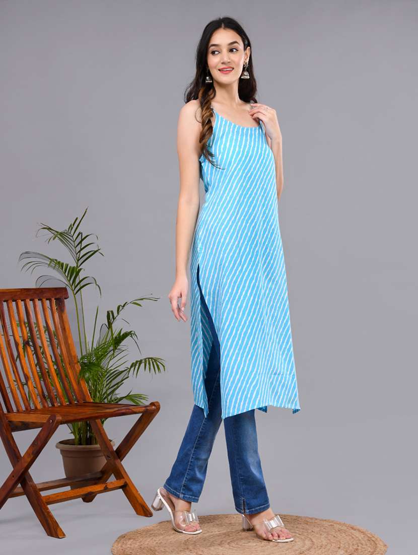 women leheriya shoulder strap straight kurta - 22239734 -  Standard Image - 1