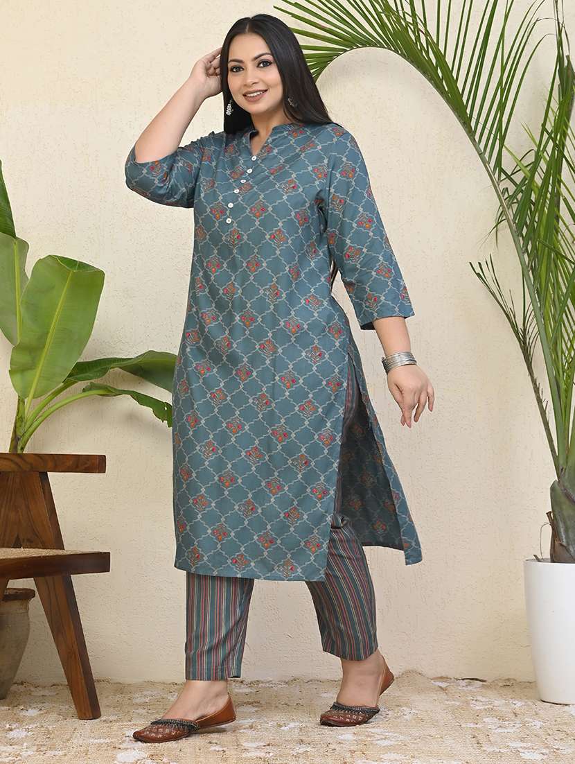 women plus size three quarter sleeve kurta pant set - 22239768 -  Standard Image - 1